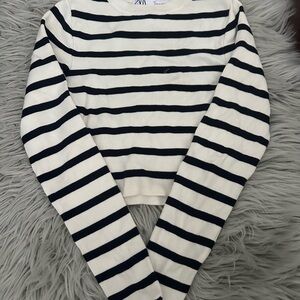 Zara Black and White Striped Knit Top